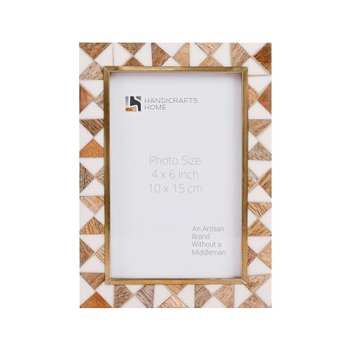 Handicrafts Home Wood 4x6 Picture Frame, White & Wood photo frame for vintage Decor, Boho Chic Decorative Frame for Wall & Tabletop, Brass Frame, Vintage Farmhouse Boho Home Decor, Desk Decor, Gallery Wall- Halo Ivory | Amazon (US)