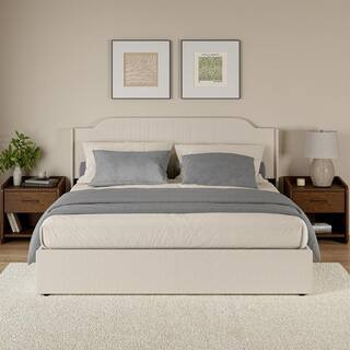 Fabiola White Wood and Metal Frame King 80.5 in. Hydraulic Lift Up Storage Upholstered Platform Bed | The Home Depot