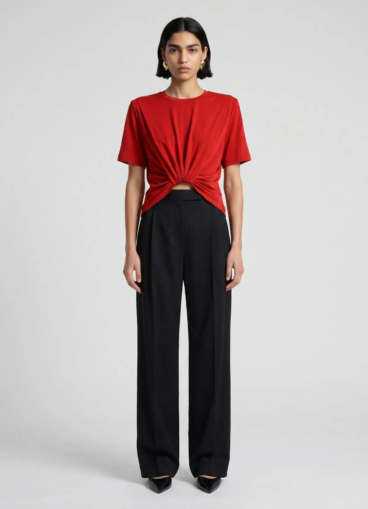 Red Ruched T-Shirt | DE SAVARY LONDON
