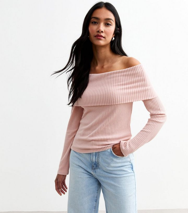 Pink Ribbed Bardot Jumper | New Look | New Look (UK)