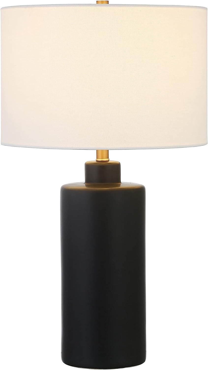 Carlina 25" Tall Ceramic Table Lamp with Fabric Shade in Matte Black/White | Amazon (US)