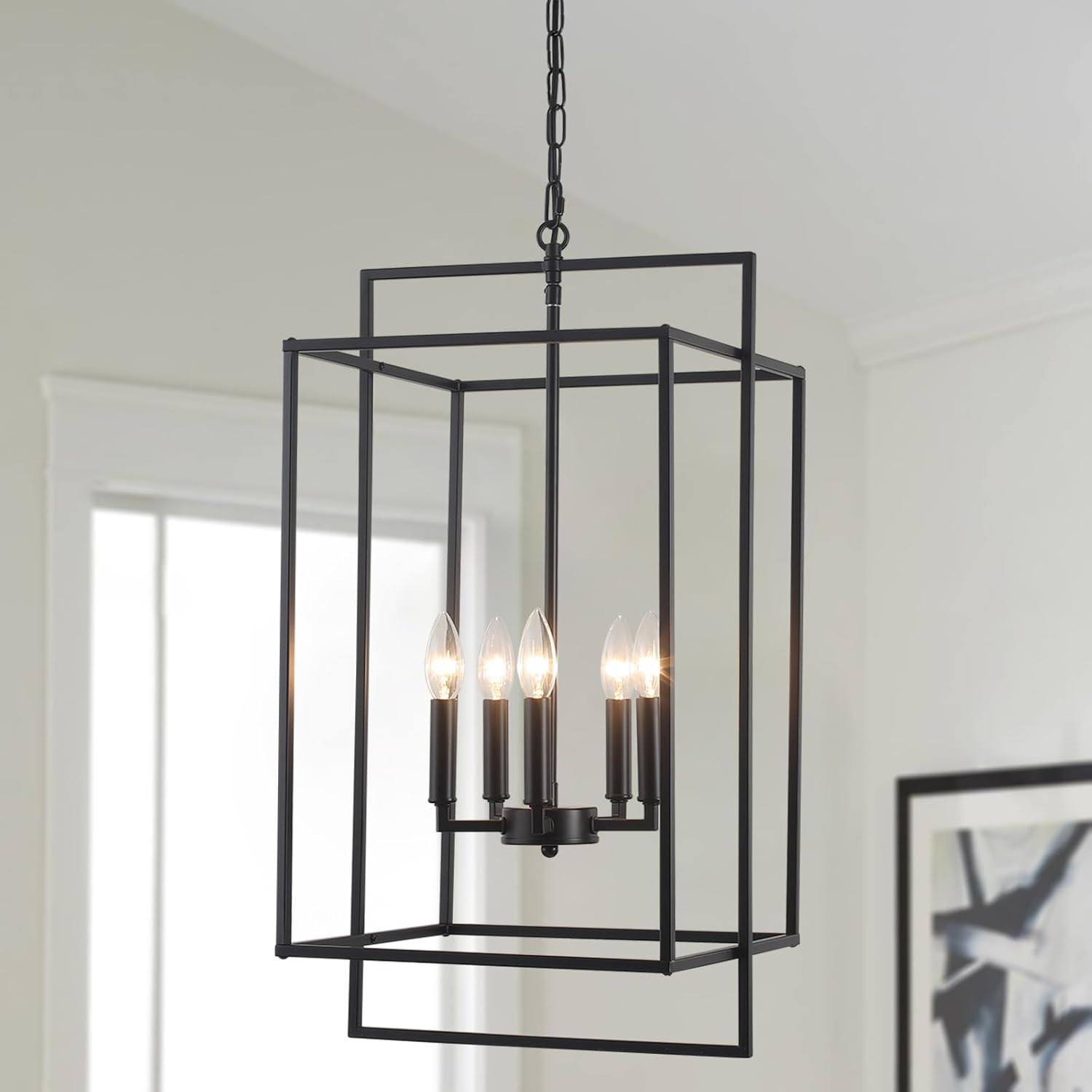 Black Farmhouse Chandelier, Extra Large Foyer Lighting Fixtures 14.17" Lantern Pendant Light, Ind... | Amazon (US)