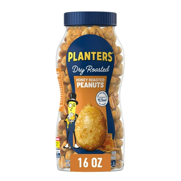 PLANTERS Honey Roasted Peanuts, Party Snacks, Plant-Based Protein, 16 oz Jar | Walmart (US)