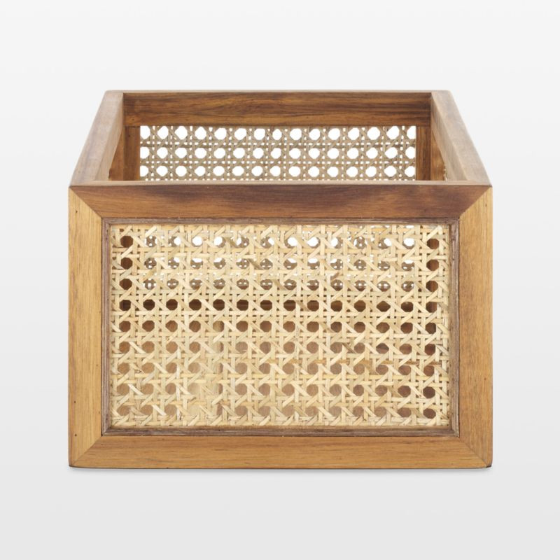 NeatMethod Cane and Wood Decorative Bin | Crate & Barrel | Crate & Barrel