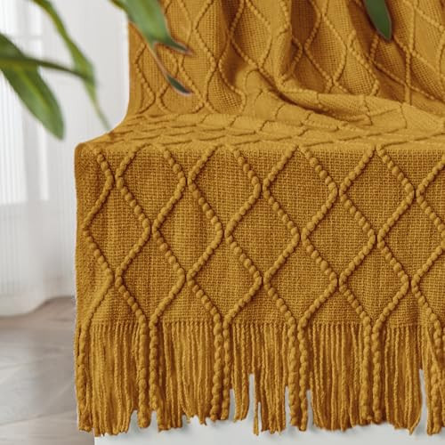 inhand Knitted Fall Throw Blanket for Couch and Bed, Knit Fall Decor Halloween Blanket with Tassel, Brown Lightweight Decorative Farmhouse Warm Woven Blankets and Throws for Women, 60"x80" | Amazon (CA)