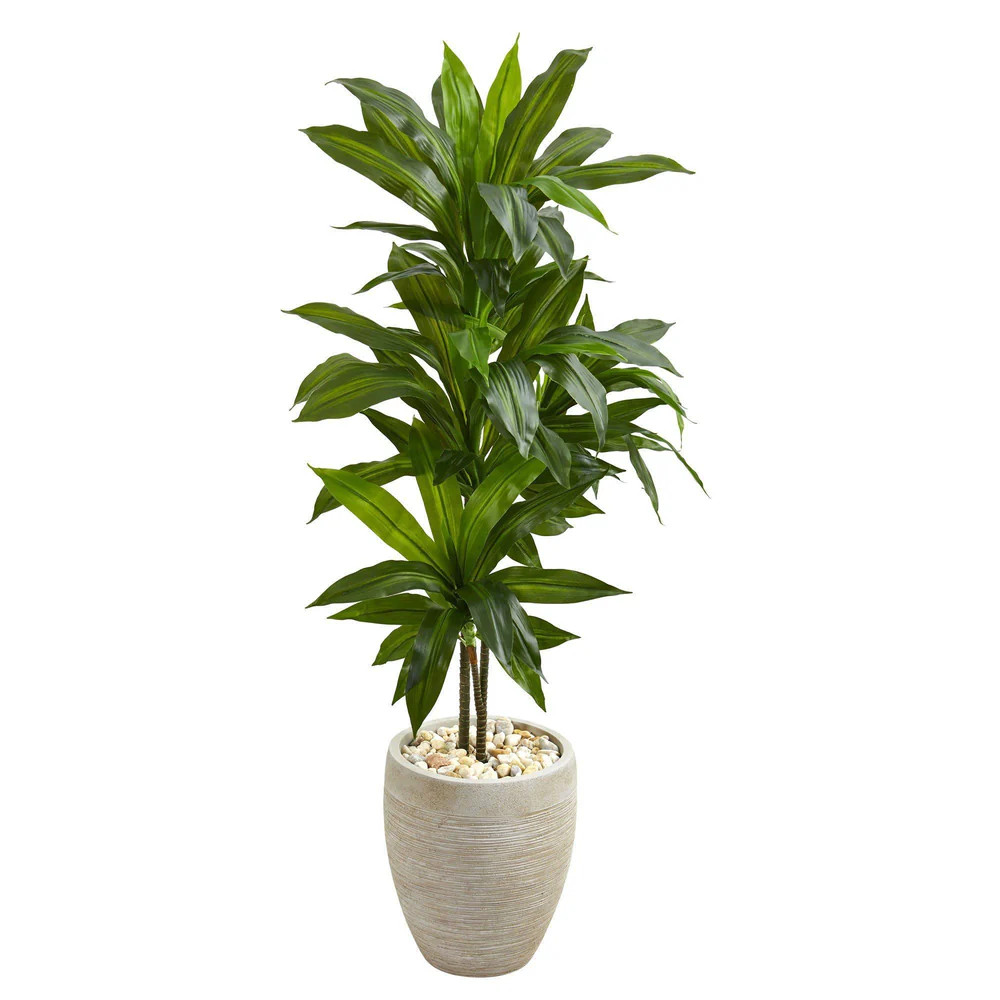 4’ Dracaena Artificial Plant in Sand Colored Planter (Real Touch) | Nearly Natural