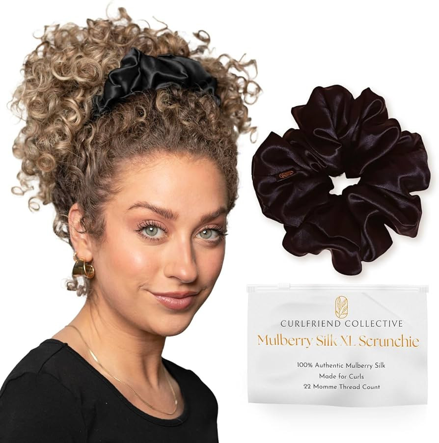 Real Mulberry Silk Scrunchie | Extra Large Scrunchie for Thick Hair | Perfect for Curly, Wavy, & ... | Amazon (US)