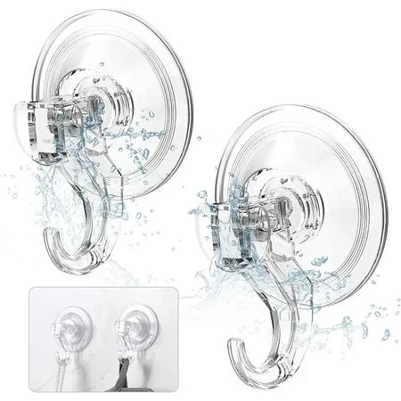 Suction Cup Hooks for Shower 2 Pack Waterproof Reusable Shower Suction Hooks Clear Suction Shower Ho | Walmart (US)