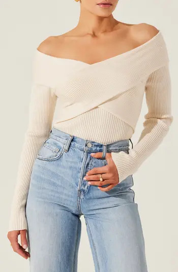Crossover Off The Shoulder Rib Sweater | Nordstrom