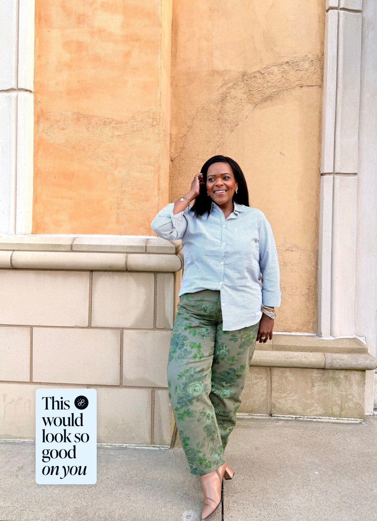 Friday ootd is this fun and casual look from @gapstyle - wearing a size 31/12 in the floral barrel pants and a size large in the classic oxford shirt. Entire look currently 50% off! 😌

#LTKootd #LTKSaleAlert #LTKMidsize