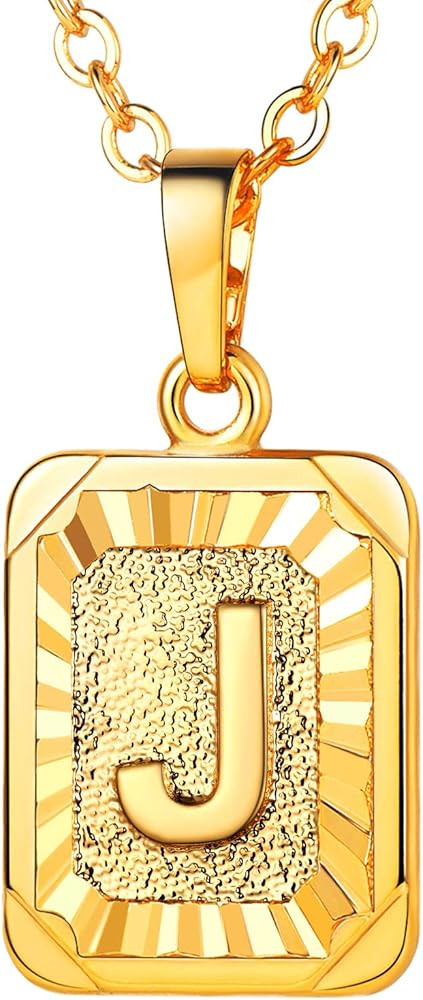 Initial Letter Pendant Halo Square/Hexgon Tag Monogram Charm 18K Gold/Platinum Plated Cooper Base... | Amazon (CA)