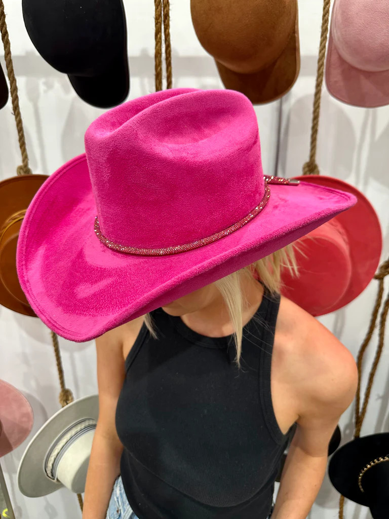 AS SEEN ON KRISTA HORTON!! The Kenny Faux Suede Cowboy Hat in Hot Pink | Glitzy Bella