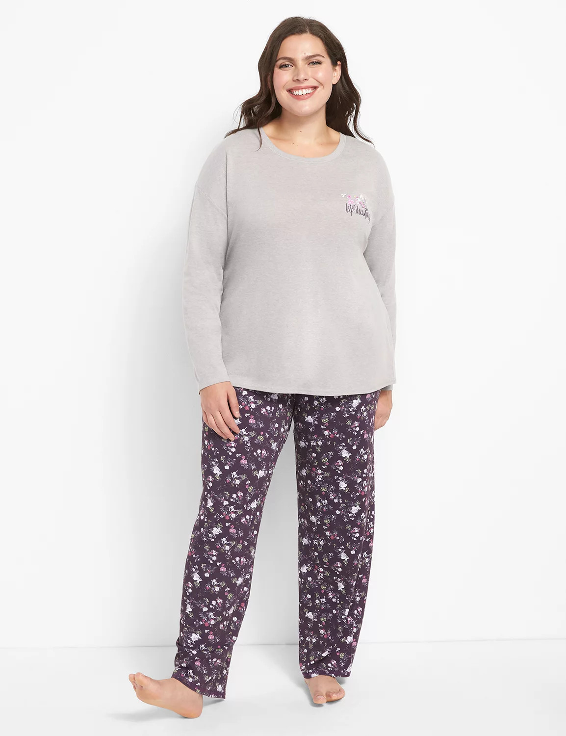 Lane Bryant Women's Long-Sleeve Tee & Pant Pj Set 14/16L Keep Dreaming | Lane Bryant (US)
