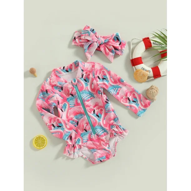 Kids Baby Girls Swimsuit One Piece Floral Zipper Ruffle Bathing Suit Rash Guard Swimwear Summer B... | Walmart (US)