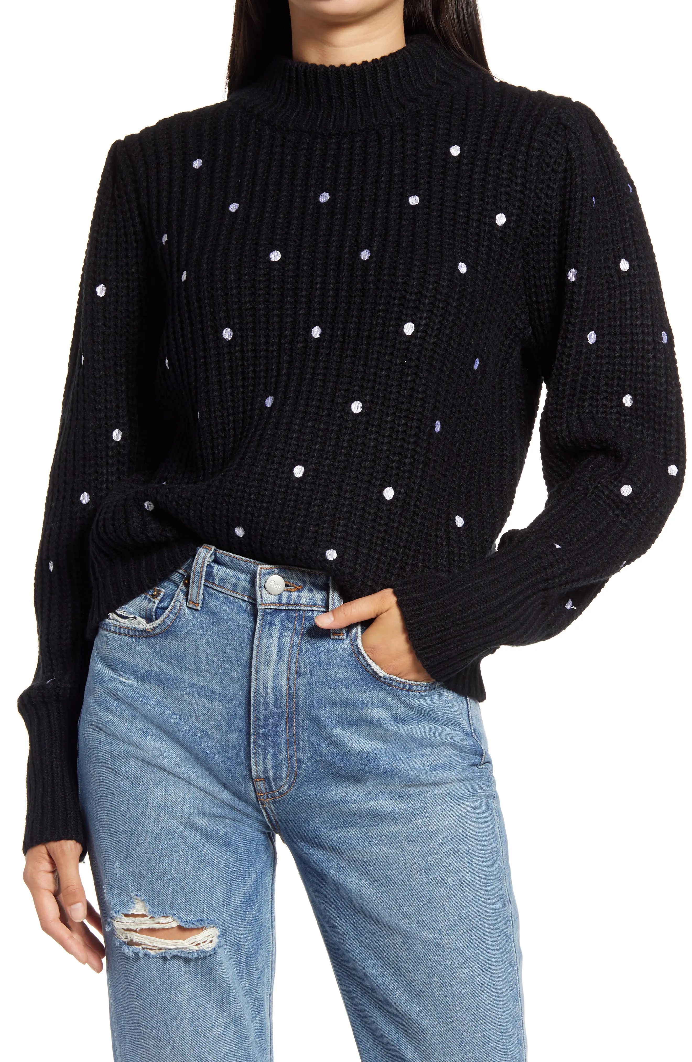 Women's English Factory Polka Dot Sweater, Size Small - Black | Nordstrom