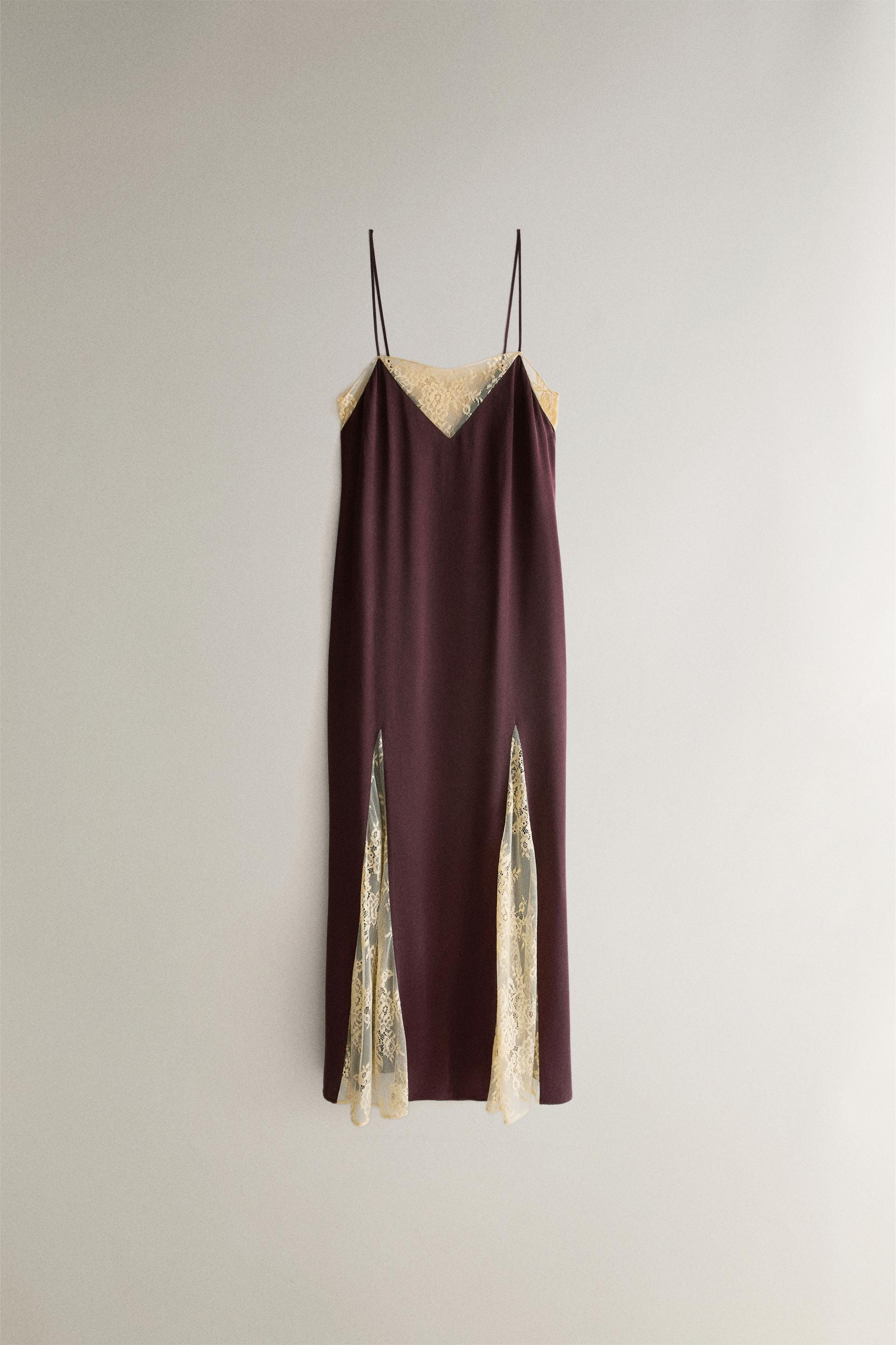 MULBERRY SILK DRESS WITH LACE TRIM | Zara UK