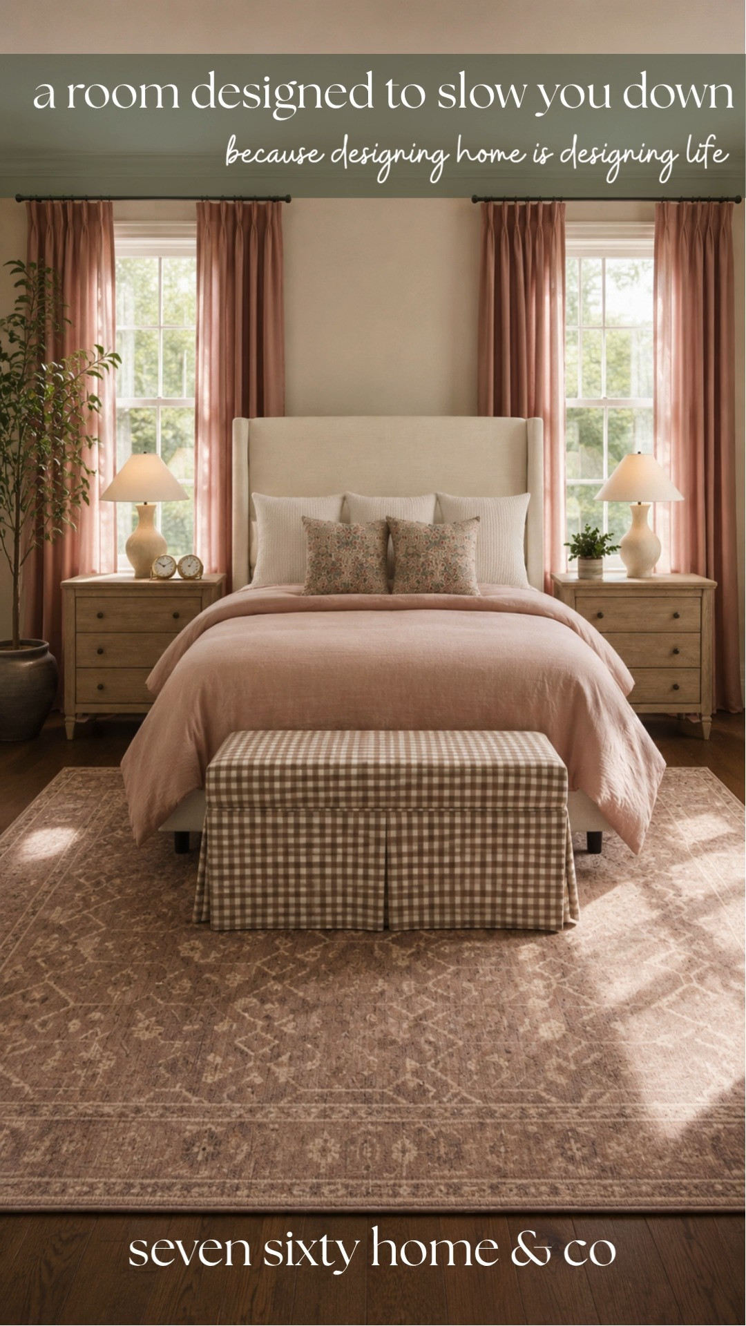 If you're searching for warm neutral bedroom ideas, this design layers soft blush bedding, timeless wood nightstands, classic table lamps, and an oversized upholstered bench to create a bedroom that feels both elegant and comfortable.

These are the kinds of investment pieces that work together for years instead of just one season.

Everything is linked in LTK. 

 #LTKHome