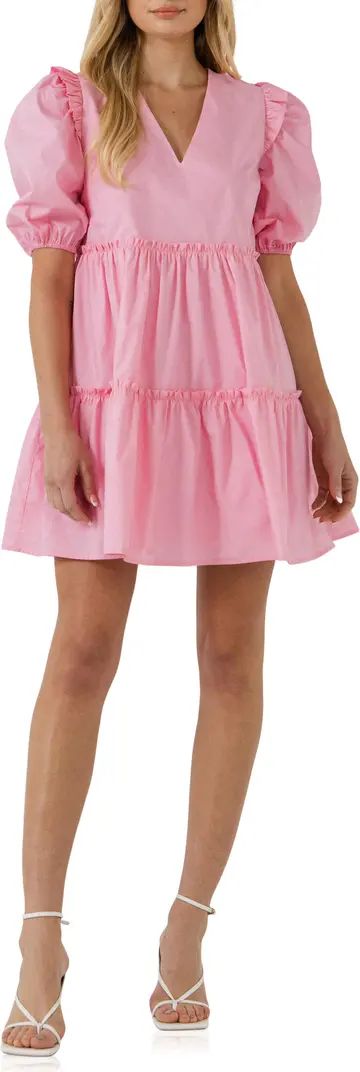 Puff Sleeve Ruffle Cotton Minidress | Nordstrom