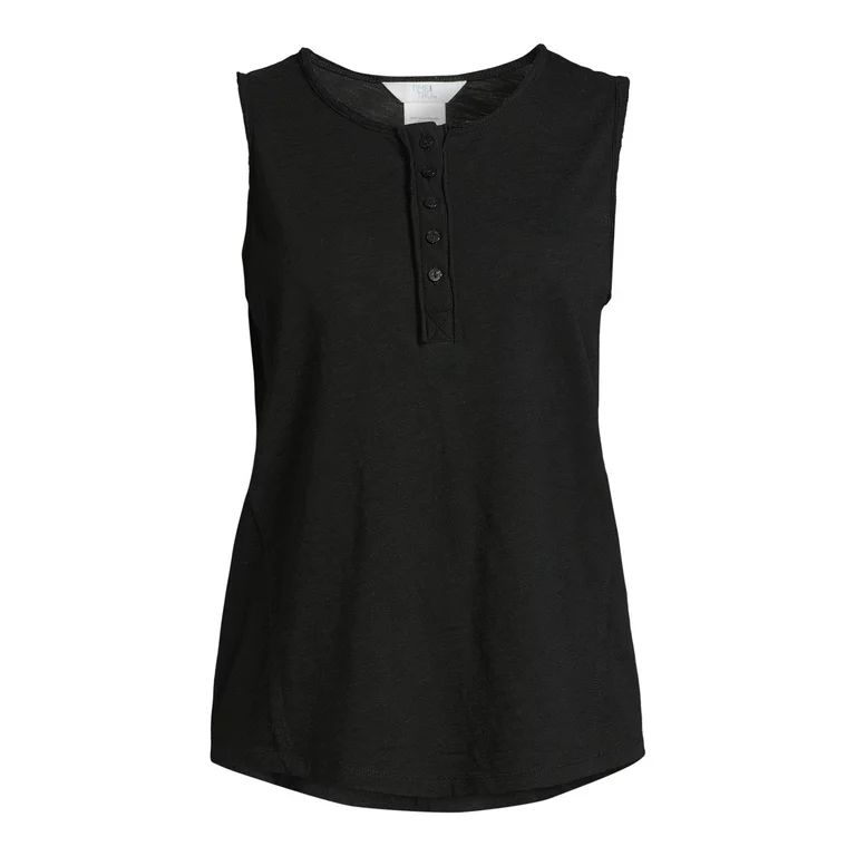 Time and Tru Women's Henley Tank Top with Fashion Raw Edge Detail | Walmart (US)