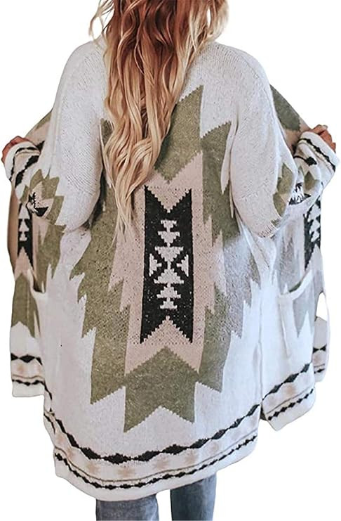Jawint Women Vintage Tribal Knitted Cardigan Sweater Coat Western Casual Open Front Outwear with ... | Amazon (US)