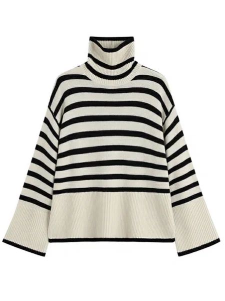 'Tatum' Striped High Neck Wide Cut Sweater (2 Colors) | Goodnight Macaroon