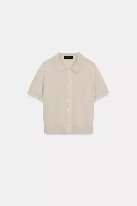 SHORT SLEEVE LACE KNIT CARDIGAN | Zara UK