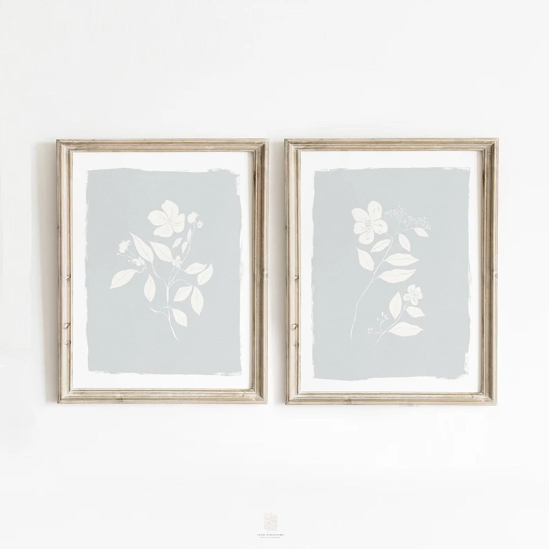 Blue Botanical Print Set: Neutral Floral Wall Art - Etsy | Etsy (US)
