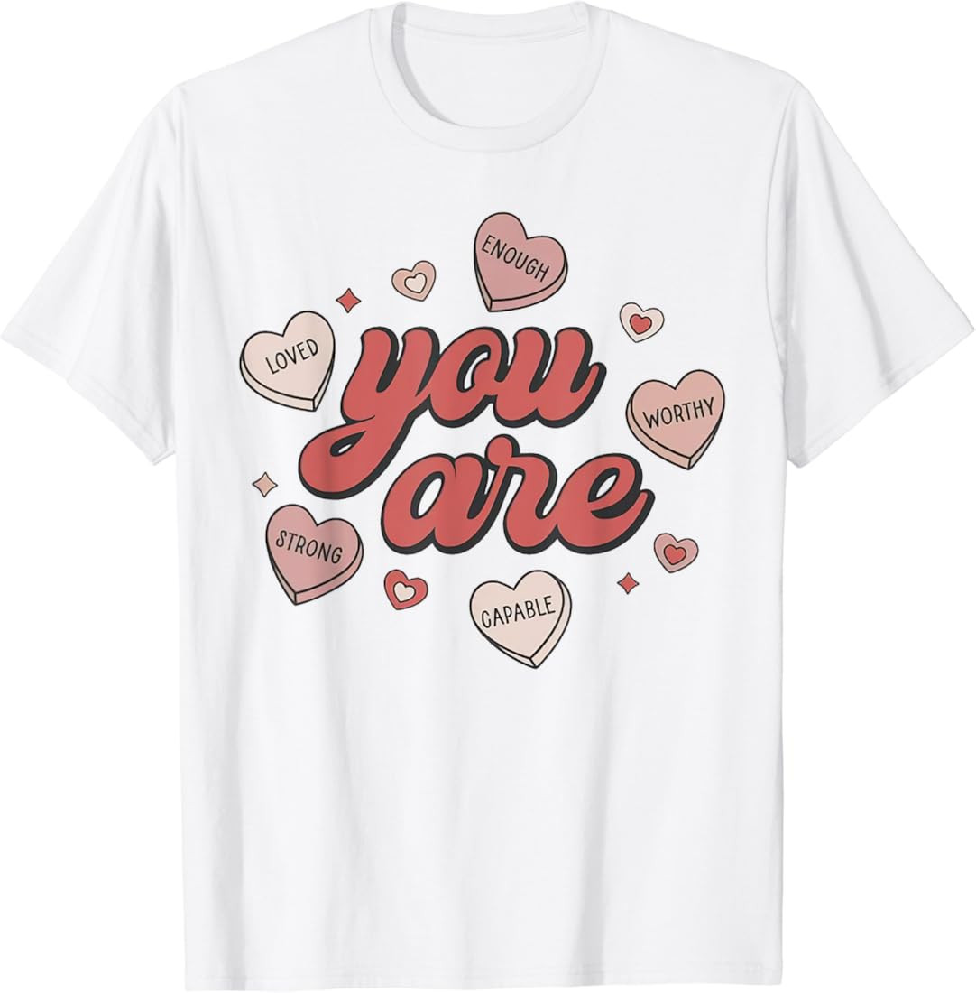 Retro Candy Heart Teacher Valentine's Day You Are Enough T-Shirt | Amazon (US)