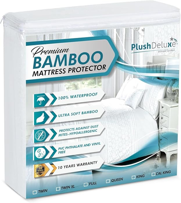 PlushDeluxe Premium Bamboo Mattress Protector – King Size, Waterproof, & Ultra Soft Breathable ... | Amazon (US)