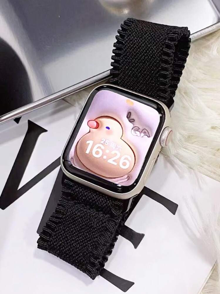1pc Black Ruffle Fringe Elastic Polyamide Strap 38/40/41/42/44/45/49mm, Compatible With Apple Watch Ultra/SE/8/7/6/5/4/3/2/1 | SHEIN