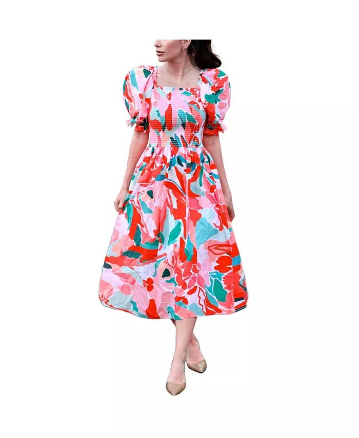 Jessie Zhao New York Marisa Watermelon Smocked Midi Dress - Macy's | Macy's