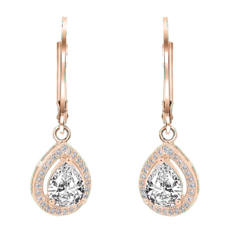 Cate & Chloe Izzy 18k Rose Gold Plated Drop Earrings | Dangling Teardrop CZ Crystal Earrings for ... | Walmart (US)