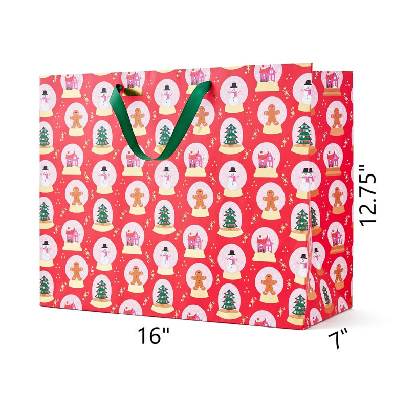 Packed Party "Let It Snow" Holiday Gift Bag;; 16" x 7" x 12.75";; Snow Globes;; Red, Green | Walmart (US)