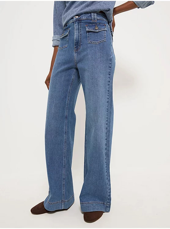 Mid Wash 70s Flared Denim Jeans | George