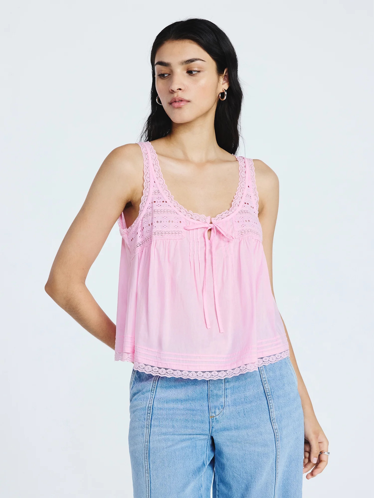 Scoop Women's and Women's Plus Flowy Cotton Tank Top with Lace Trim, Sizes XS-4X | Walmart (US)