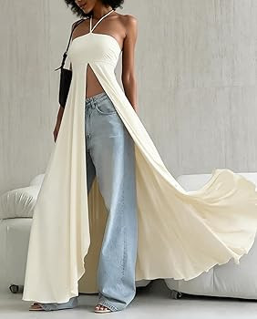 LETSVDO Women's Halter Maxi Top Sleeveless High Split Tube Backless Flowy Shirt Sexy Beach Vacati... | Amazon (US)