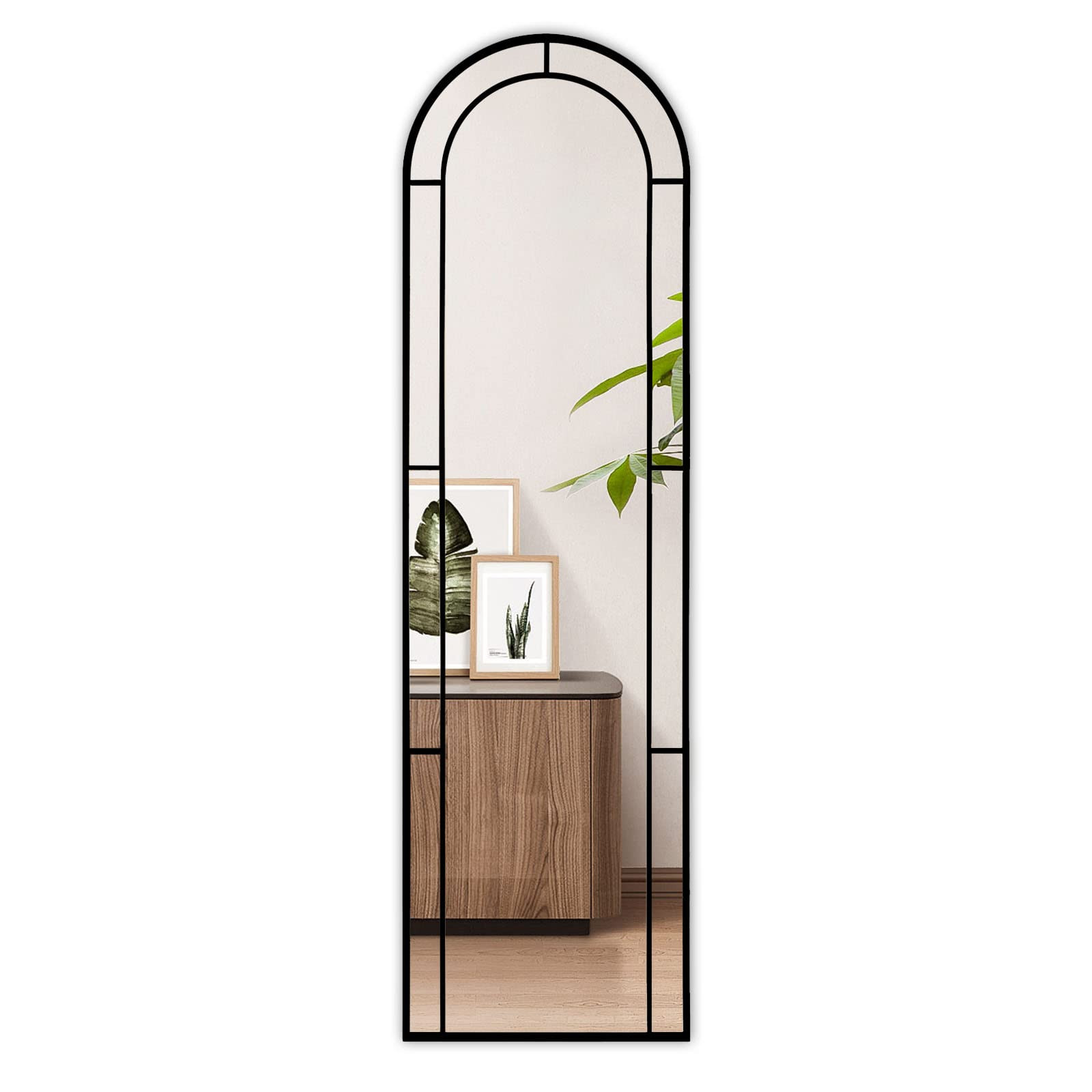 Muzilife Arched Full Length Window Mirror, 16x56 Windowpane Body Mirror with Metal Frame, Wall Mo... | Amazon (US)