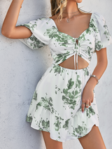 'Leila' Sexy Hollow Out Puff Sleeve Floral Mini Dress | Goodnight Macaroon