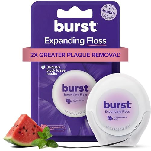 BURST Expanding Dental Floss (Watermelon Mint/40 Yards) | Stain Absorbing & Woven Tooth Floss with Xylitol Coating to Fight Cavities | Vegan | Paraben Free Expanding Floss | Amazon (US)