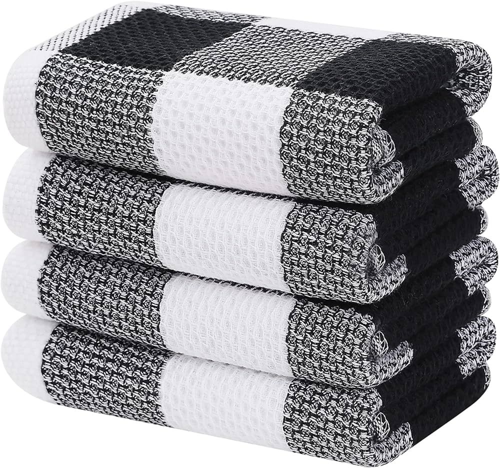 Homaxy 100% Cotton Waffle Weave Check Plaid Kitchen Towels, 13 x 28 Inches, Super Soft and Absorb... | Amazon (US)