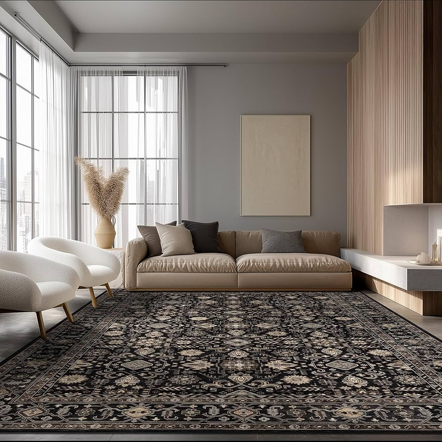 Area Rug Non Slip Machine Washable Ultra Soft Living Room/Bedroom/Kitchen/Outdoor/Classroom Black... | Amazon (US)