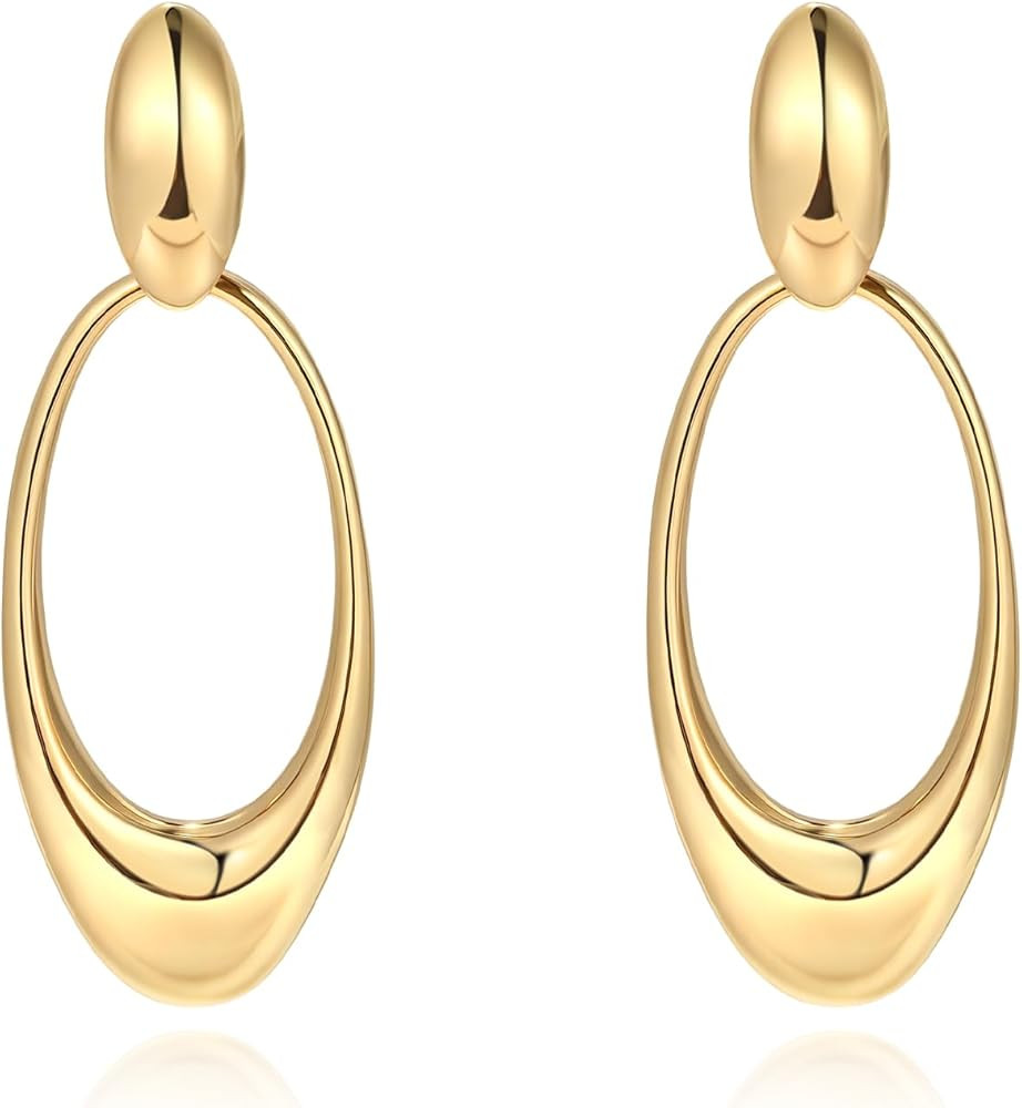 18K Gold Plated Geometric Chunky Dangle Earrings for Women Gold and Silver Two Tone Statement Ear... | Amazon (US)