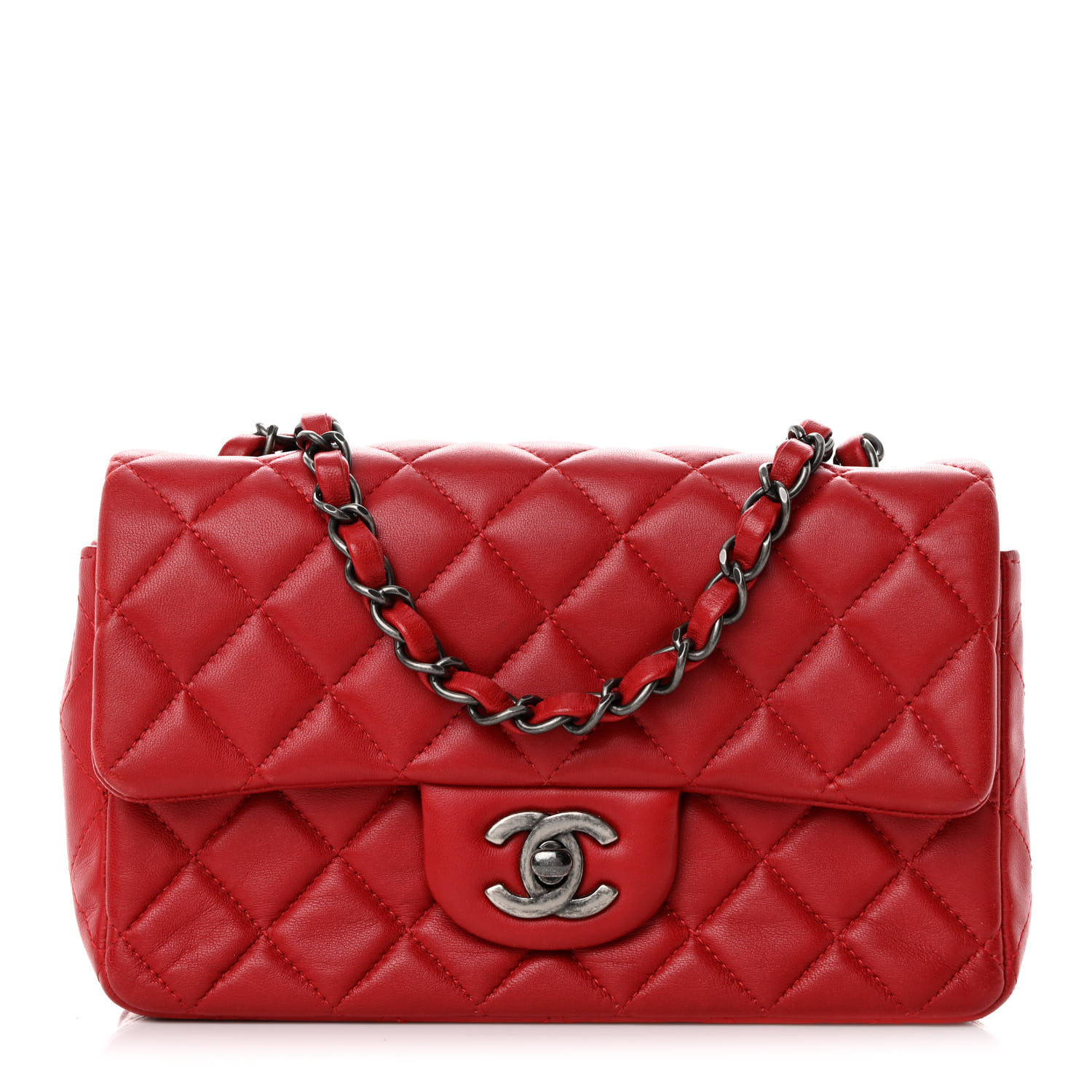 Lambskin Quilted Mini Rectangular Flap Red | FASHIONPHILE (US)