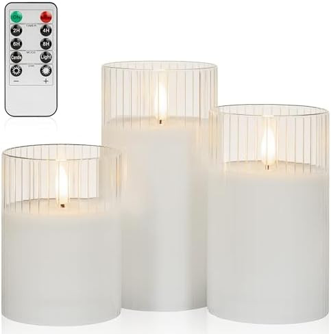 ANGELLOONG White Flameless Candles with Timer, Glass Flickering LED Candle with Remote, Set of 3 ... | Amazon (US)