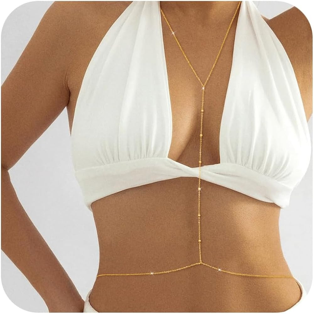 BERISO 14K Gold Plated Body Chain for Women - Sexy Waist Beads Chain, Adjustable Beach Body Jewel... | Amazon (US)