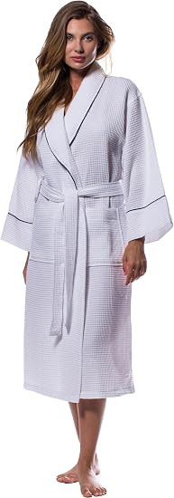 Turquaz Lightweight Waffle Knit Kimono Bathrobe - Soft Cotton Blend Spa Robe, Fast-Drying Full-Le... | Amazon (US)