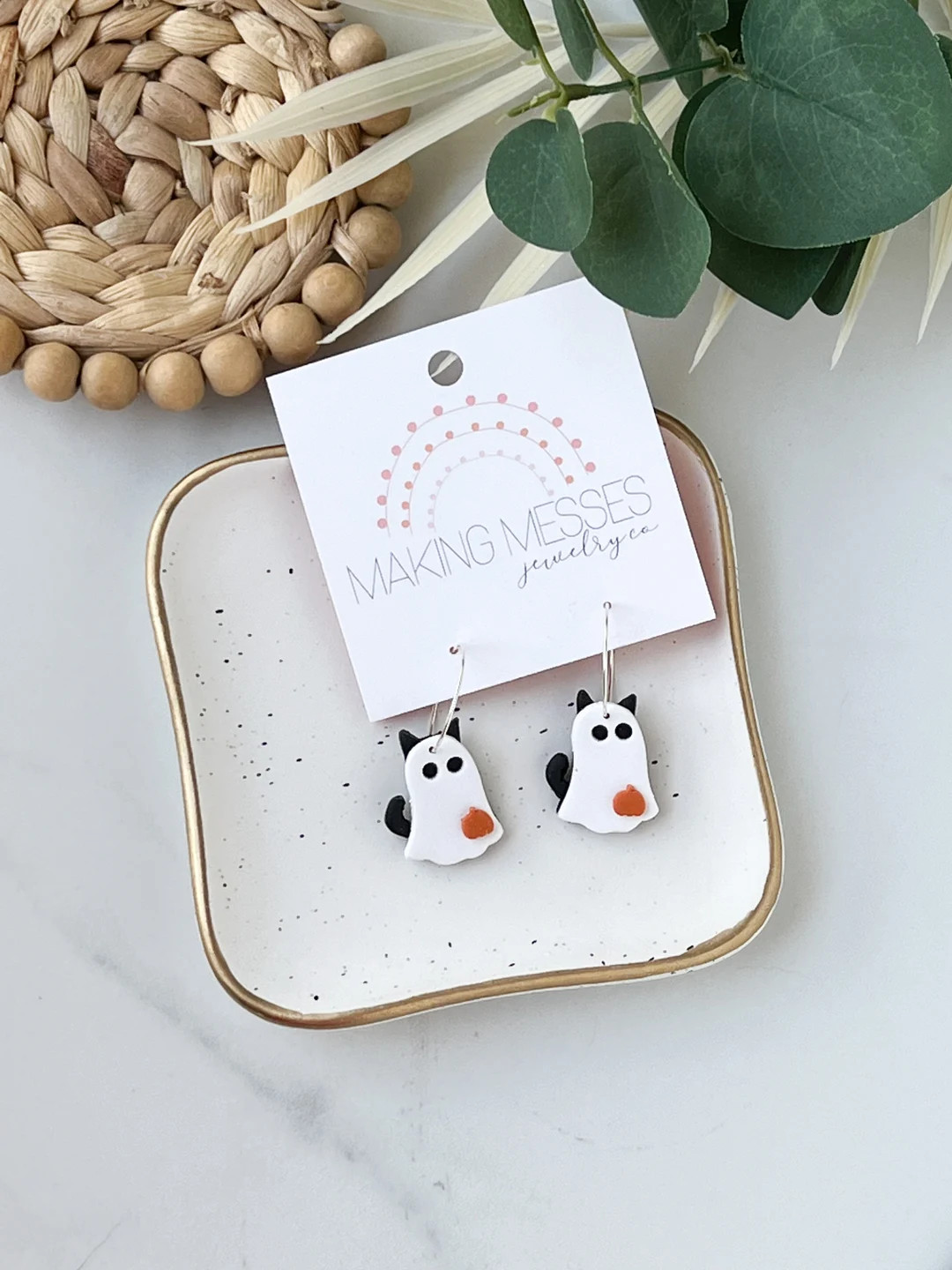 CLAY EARRINGS Ghost Cat Earrings Earring for Halloween - Etsy | Etsy (US)