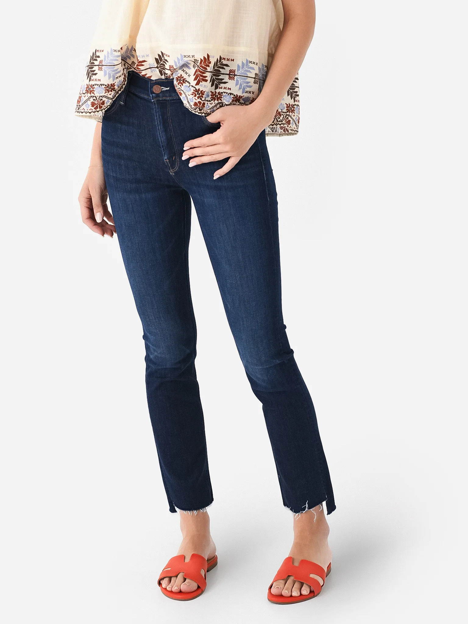 Mother Women's The Mid Rise Dazzler Ankle Step Fray Jean | Saint Bernard
