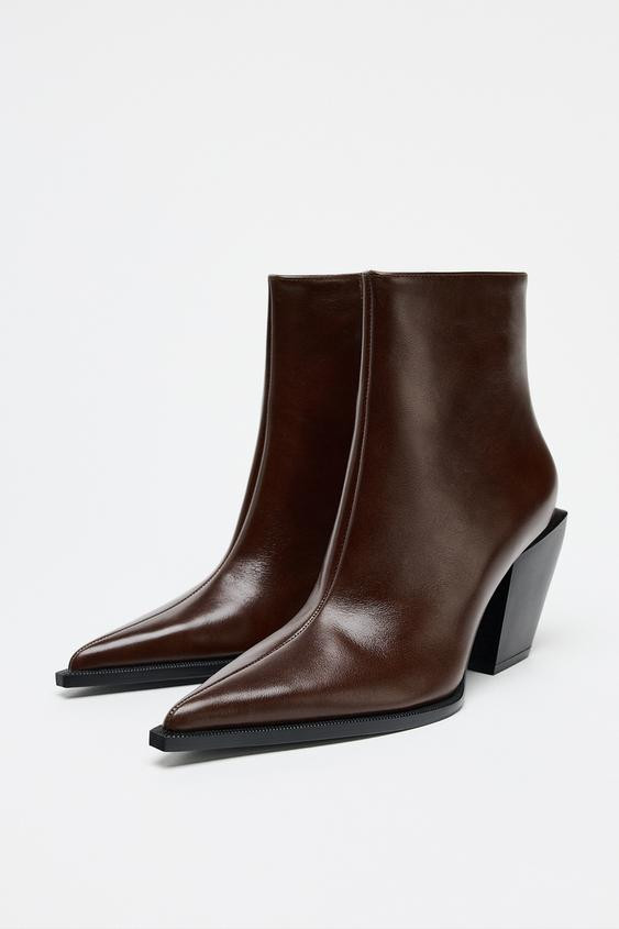 LEATHER HEELED COWBOY ANKLE BOOTS | Zara US