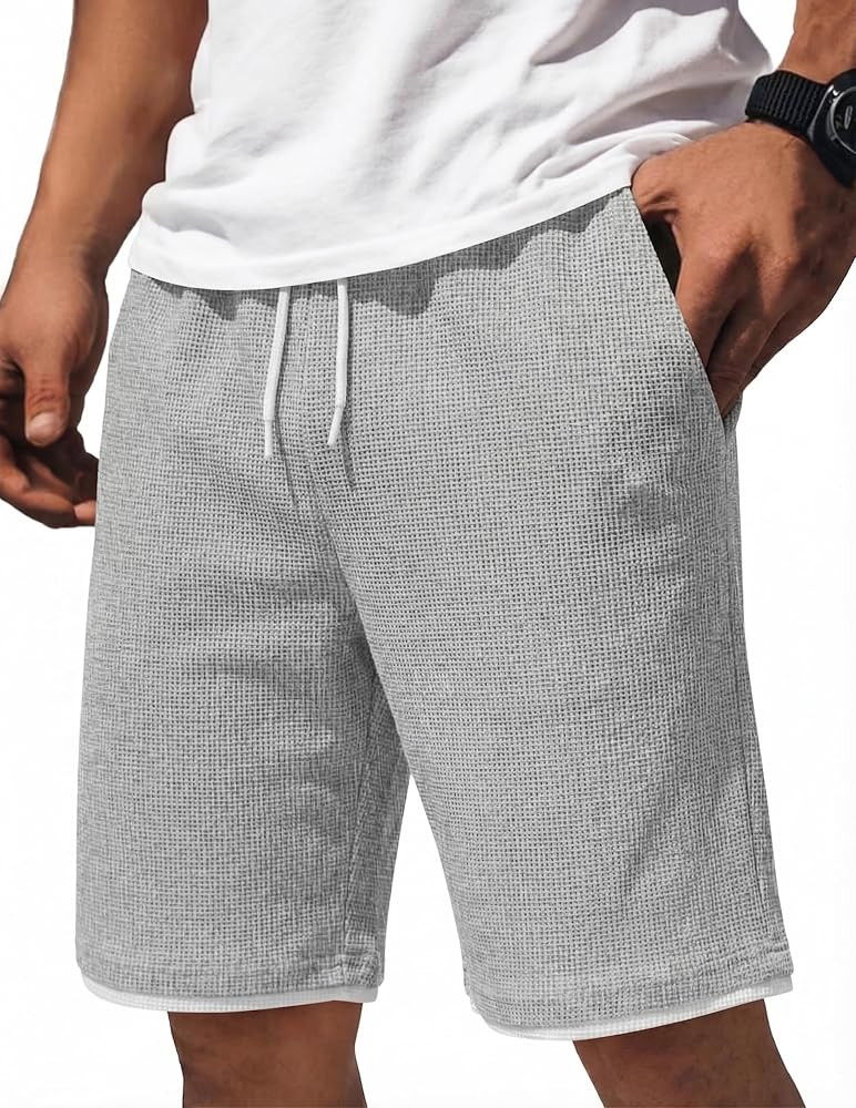 COOFANDY Mens Casual Shorts Cotton Drawstring 7/9 inch Waffle Shorts | Amazon (US)